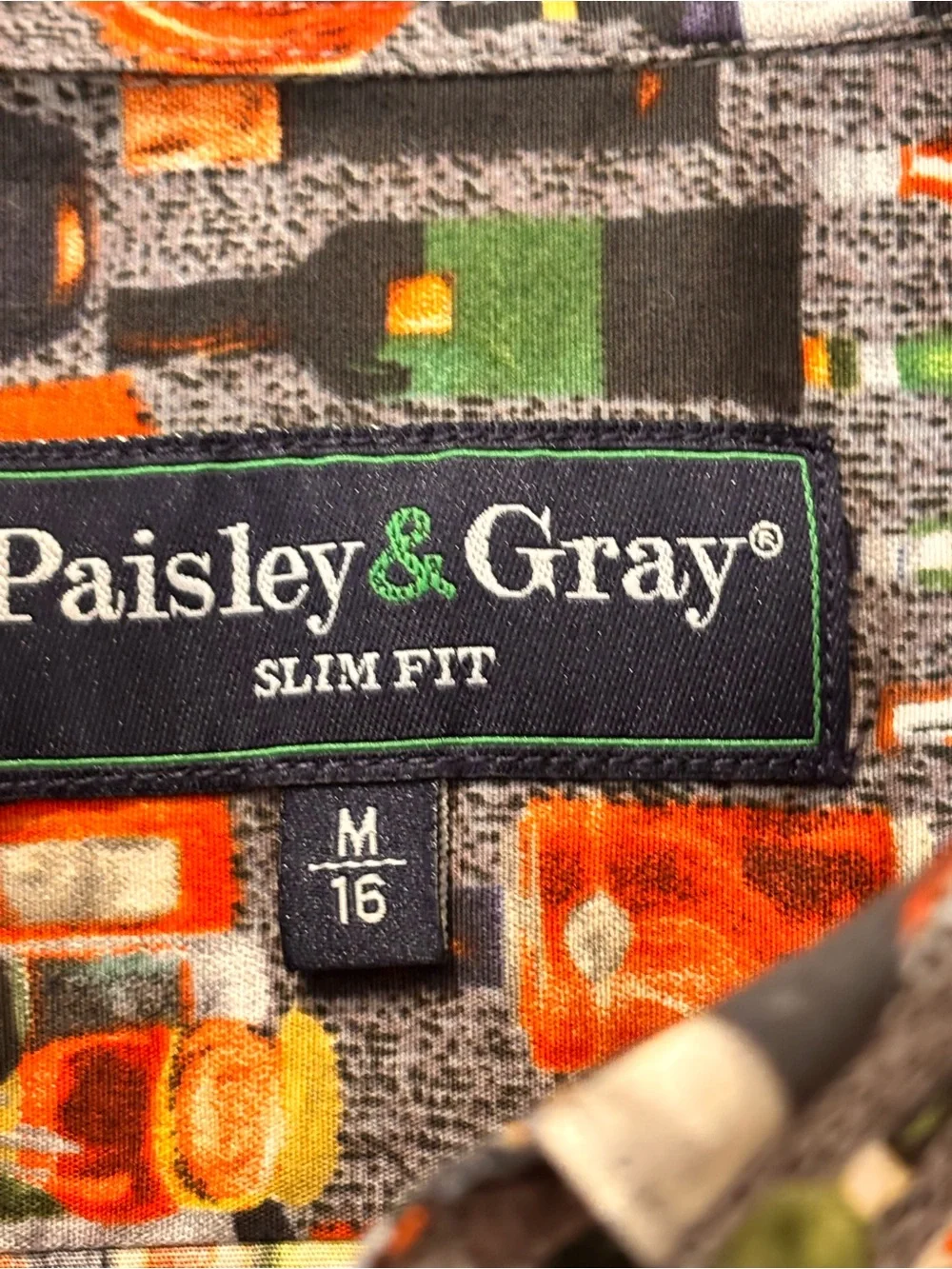 Paisley & Gray Men's Gray Button-Up Shirt with Bottle Print